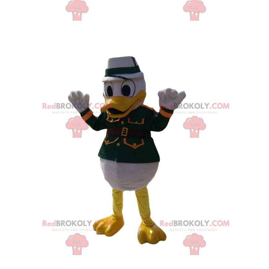 Donald Maskottchen in grüner Militärkleidung. Donald Kostüm -