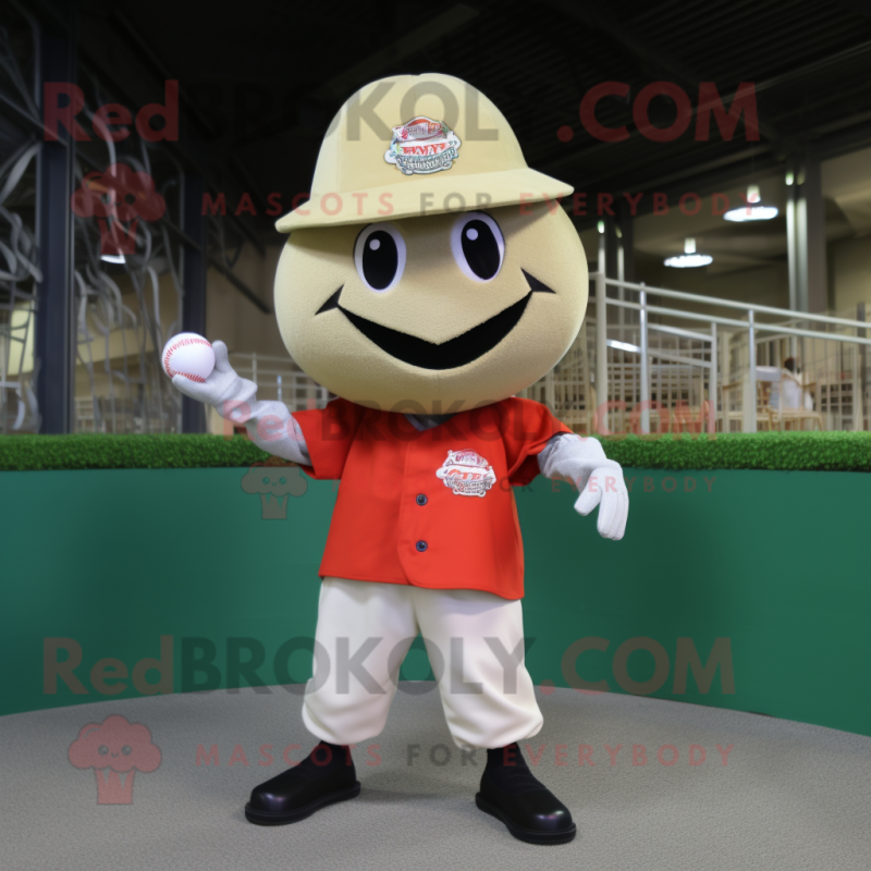 Beige Tomato mascot costume character dressed with a Baseball Tee and Bracelet watches