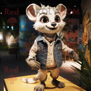 Cream Civet mascot costume character dressed with a Denim Shorts and Hairpins