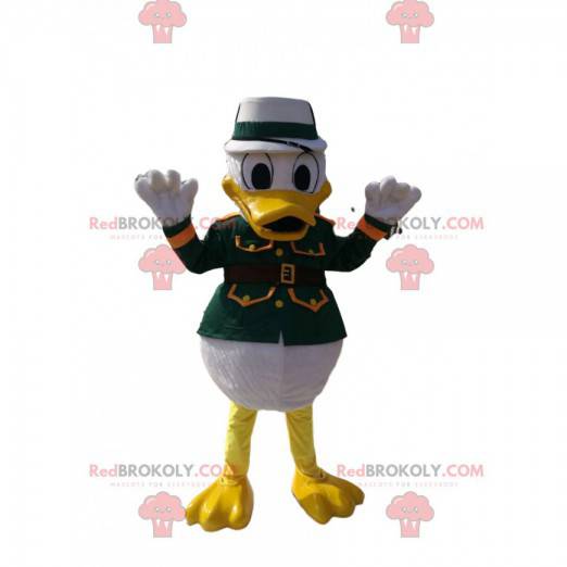 Mascotte de Donald en tenue militaire verte. Costume de Donald