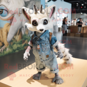 Cream Civet mascot costume character dressed with a Denim Shorts and Hairpins