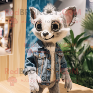 Cream Civet mascot costume character dressed with a Denim Shorts and Hairpins