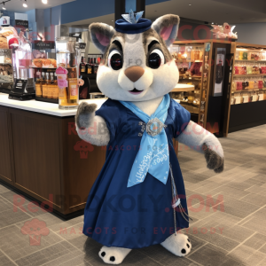 Navy Flying Squirrel mascot costume character dressed with a Cocktail Dress and Scarves