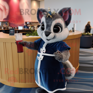 Navy Flying Squirrel mascot costume character dressed with a Cocktail Dress and Scarves