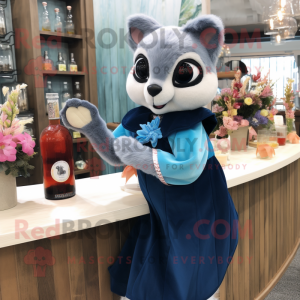 Navy Flying Squirrel mascot costume character dressed with a Cocktail Dress and Scarves