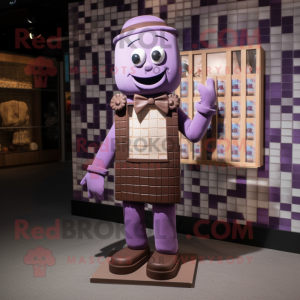 Purple Chocolate Bars mascot costume character dressed with a Chinos and Shoe clips