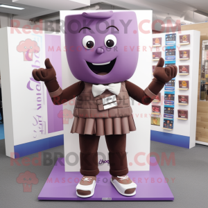 Purple Chocolate Bars mascot costume character dressed with a Chinos and Shoe clips