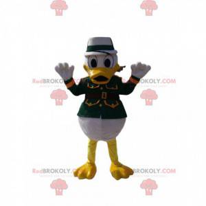 Mascote Donald em vestido militar verde. Fantasia de donald -