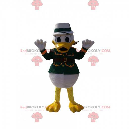 Mascote Donald em vestido militar verde. Fantasia de donald -