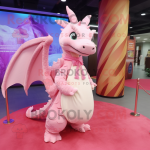 Pink Dragon mascot costume character dressed with a Blouse and Shawls