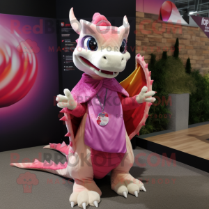 Pink Dragon mascot costume character dressed with a Blouse and Shawls