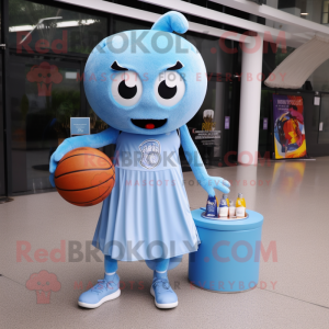 Sky Blue Basketball Ball mascot costume character dressed with a Midi Dress and Coin purses