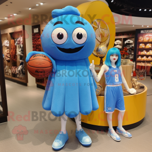 Sky Blue Basketball Ball mascot costume character dressed with a Midi Dress and Coin purses