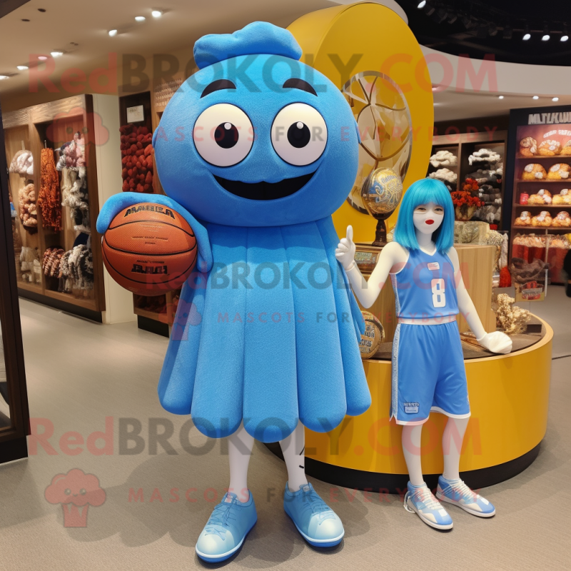 Sky Blue Basketball Ball mascot costume character dressed with a Midi Dress and Coin purses