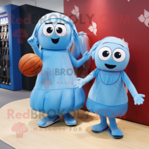 Sky Blue Basketball Ball mascot costume character dressed with a Midi Dress and Coin purses