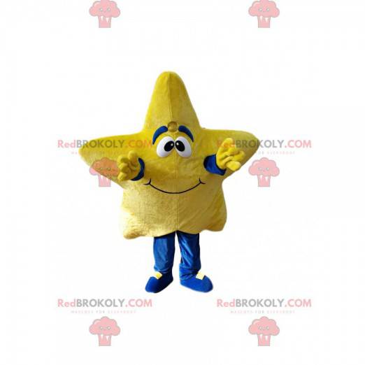 Sorridente mascotte stella gialla. Costume da stella -