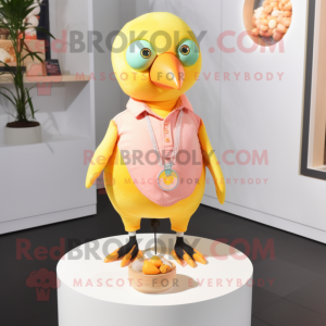 Peach Canary mascot costume character dressed with a Graphic Tee and Necklaces