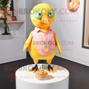 Peach Canary mascot costume character dressed with a Graphic Tee and Necklaces