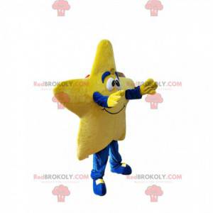 Sorridente mascote estrela amarela. Fantasia de estrela -