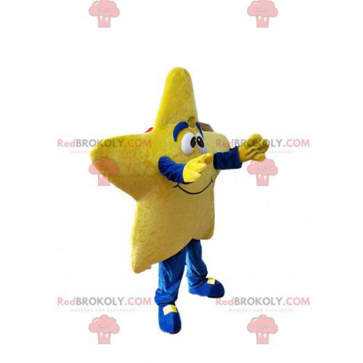 Smilende gul stjernemaskot. Stjernekostume - Redbrokoly.com