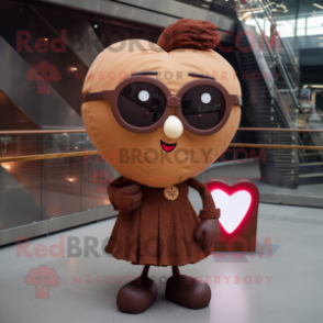 Brown Heart mascot costume character dressed with a Midi Dress and Sunglasses