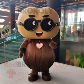 Brown Heart mascot costume character dressed with a Midi Dress and Sunglasses