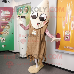 Tan Aglet mascot costume character dressed with a Leggings and Shawl pins