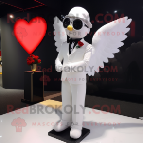White Cupid mascot costume character dressed with a Tuxedo and Cufflinks