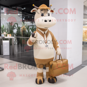 Beige Hereford Cow maskot...