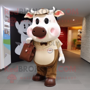 Beige Hereford Cow maskot...