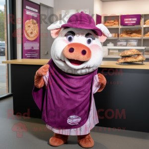 Magenta Pulled Pork Sandwich mascot costume character dressed with a Oxford Shirt and Shawls