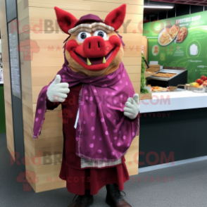 Magenta Pulled Pork Sandwich mascot costume character dressed with a Oxford Shirt and Shawls