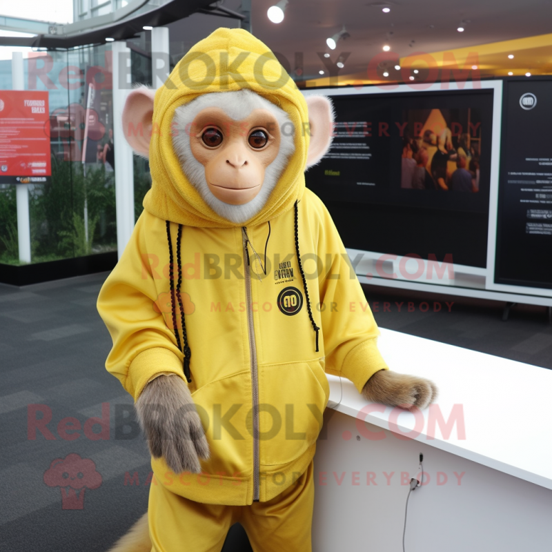 Personaje de disfraz de mascota de mono capuchino amarillo limón