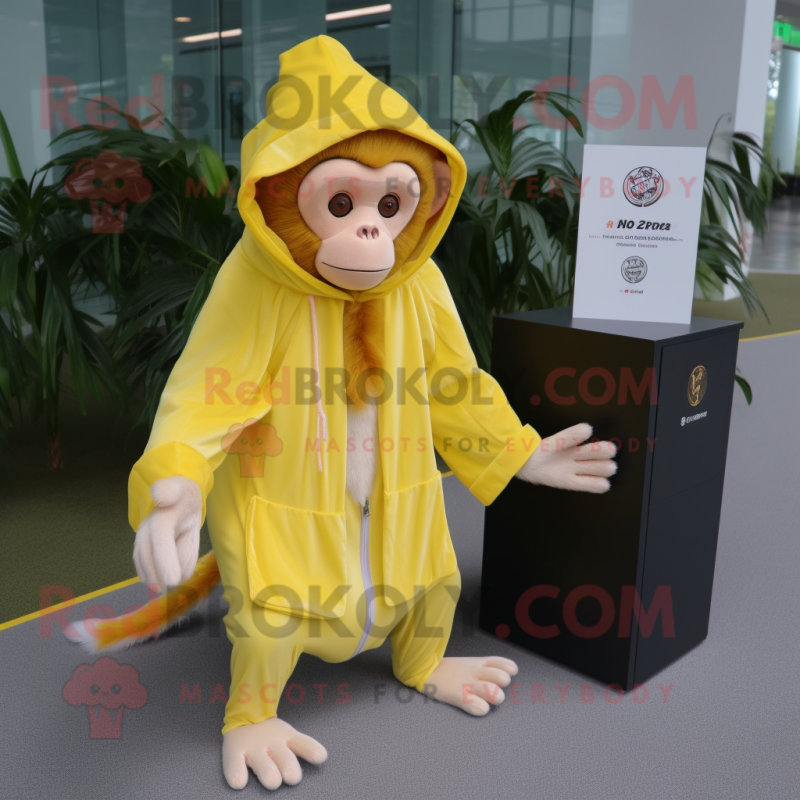 Personaje de disfraz de mascota de mono capuchino amarillo limón