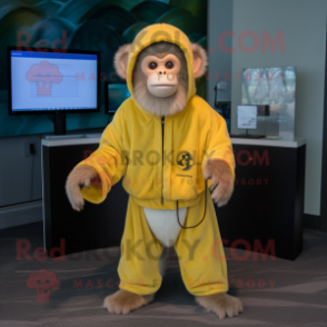 Lemon Yellow Capuchin Monkey mascot costume character dressed with a Cover-up and Keychains