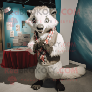 White Badger mascot costume character dressed with a Graphic Tee and Ties