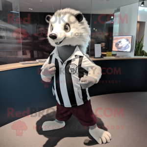 White Badger mascot costume character dressed with a Graphic Tee and Ties