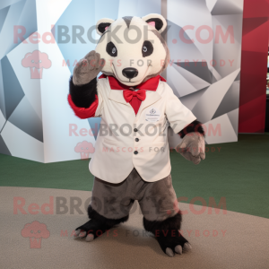 White Badger mascot costume character dressed with a Graphic Tee and Ties