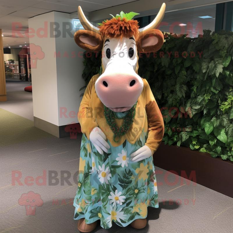 nan Guernsey Cow mascot costume character dressed with a Maxi Dress and Earrings nan Guernsey Cow mascot costume character dressed with a Maxi Dress and Earrings