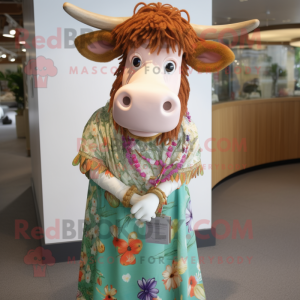 nan Guernsey Cow mascot costume character dressed with a Maxi Dress and Earrings