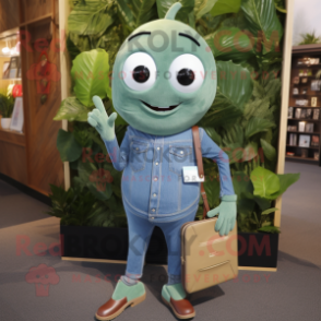 Olive Phone mascot costume character dressed with a Denim Shorts and Wallets
