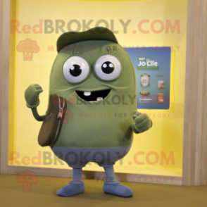 Olive Phone mascot costume character dressed with a Denim Shorts and Wallets