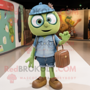 Olive Phone mascot costume character dressed with a Denim Shorts and Wallets