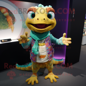 nan Geckos mascot costume character dressed with a Sweater and Keychains