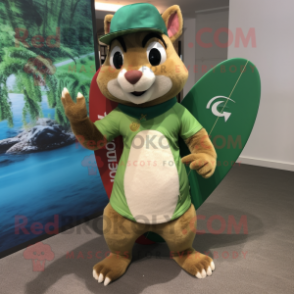 Green Squirrel mascot costume character dressed with a Board Shorts and Hats