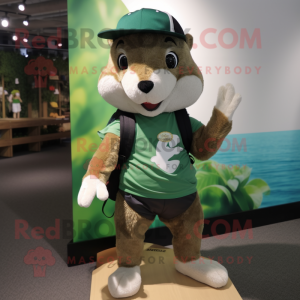 Green Squirrel mascot costume character dressed with a Board Shorts and Hats