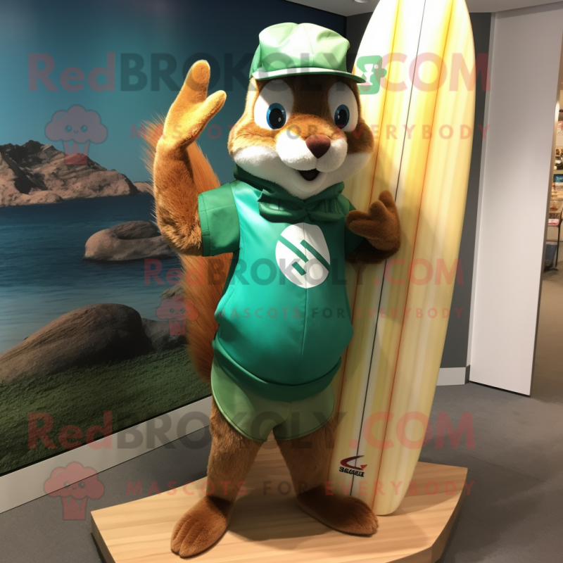 Green Squirrel mascot costume character dressed with a Board Shorts and Hats