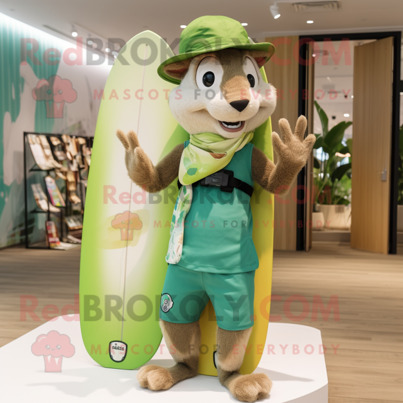 Green Squirrel mascot costume character dressed with a Board Shorts and Hats