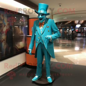 Turquoise Clown mascot costume character dressed with a Suit Jacket and Caps