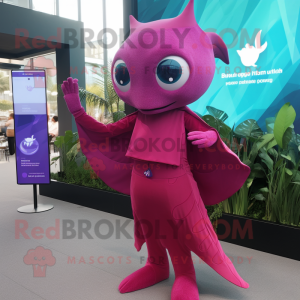 Magenta Stingray mascot costume character dressed with a Wrap Dress and Smartwatches
